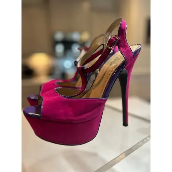 Shoedazzle Pink & Purple Strappy Platform Heels - Size 9 - Picture 5 of 5